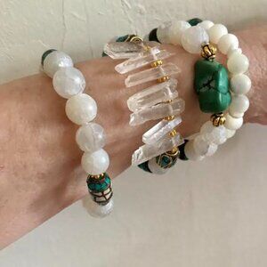 Bundle of 3 Natural Stones Healing Bracelets, Handmade, Bohemian style